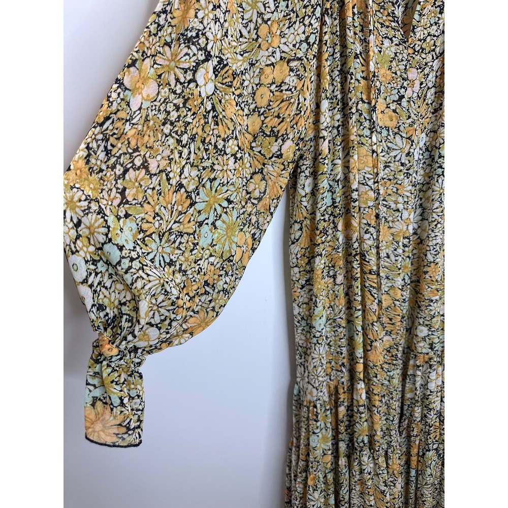 Free People Feeling Groovy Maxi Dress Yellow Floral Sheer Tiered LS Size Medium - Picture 8 of 16